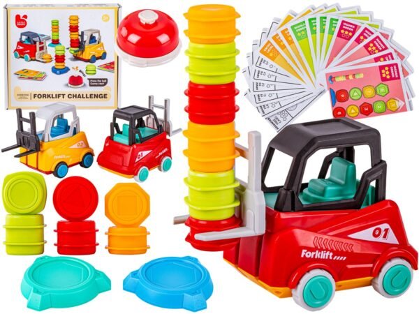 Wózek widłowy Gra zręcznościowa na refleks ZBUDUJ WIEŻĘ Układanka Ułóż beczki widlakiem Widlak