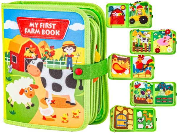 Filcowa Książka Książeczka Manipulacyjna WESOŁA FARMA Okienka Naklejki na rzepy